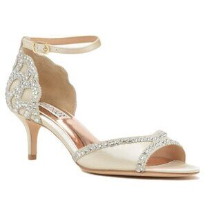 Badgley Mischka Gillian Ankle Strap Evening Shoe Rhinestones Wedding Women's 8.5